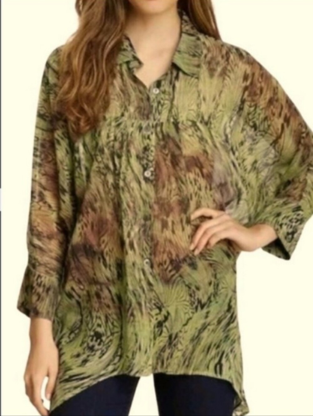 Da-Nang 100% Silk XS/S Boheme Animal Print Semi Sheer Flowy Top